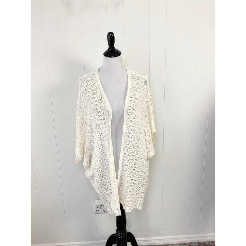 En Creme Cream Crochet Open Front Cocoon Cardigan Sweater Small Boho Ivory